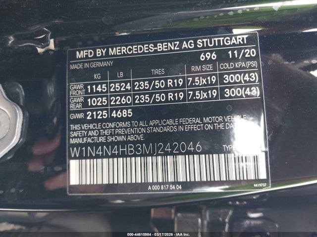 Aukcja sprzedaży 2021 Mercedes-benz Gla 250 4matic, vin: W1N4N4HB3MJ242046, numer aukcji: 44610984