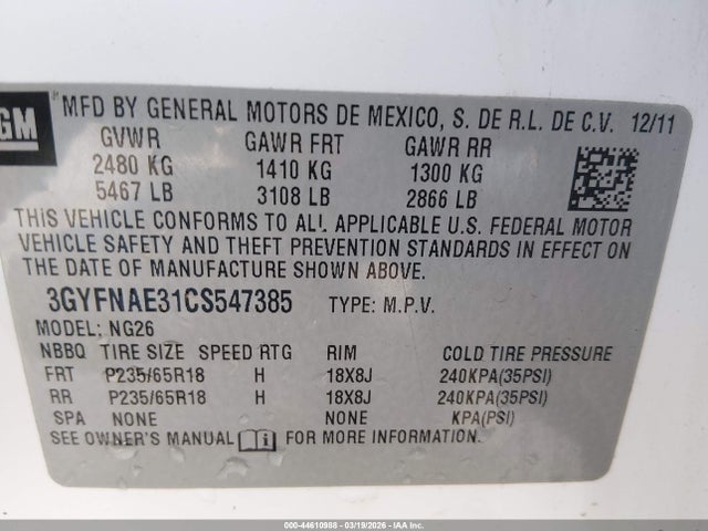 2012 CADILLAC SRX 3GYFNAE31CS547385 Photo 8