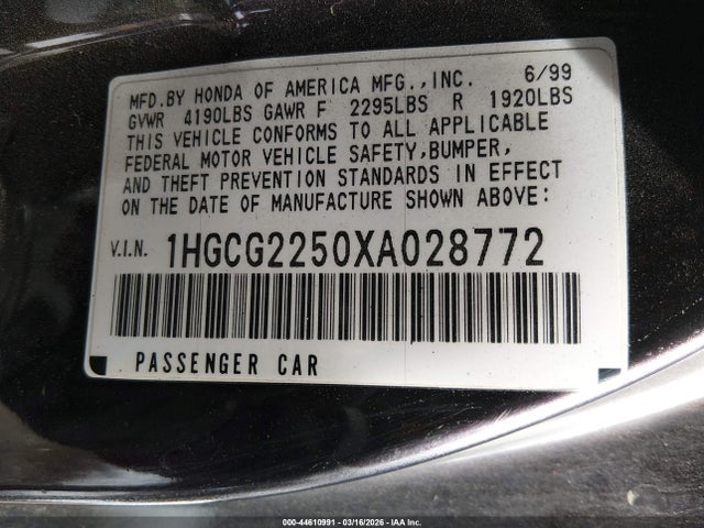Aukcja sprzedaży 1999 Honda Accord Ex V6, vin: 1HGCG2250XA028772, numer aukcji: 44610991