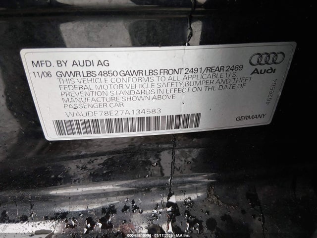 2007 AUDI A4 WAUDF78E27A134583 Photo 8