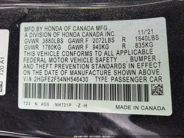 Honda Civic Sport 2022 2HGFE2F54NH546430 Image 9
