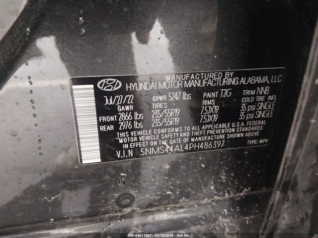 44611007 :رقم المزاد ، 5NMS44AL4PH486397 vin ، 2023 Hyundai Santa Fe Limited مزاد بيع