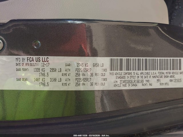 2C4RDGBG8JR166109 Dodge Grand Caravan Se
