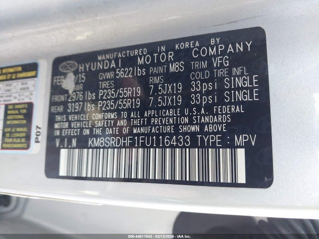 KM8SRDHF1FU116433 Hyundai Santa Fe Limited