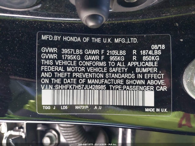 SHHFK7H57JU428985 Honda CIVIC EX