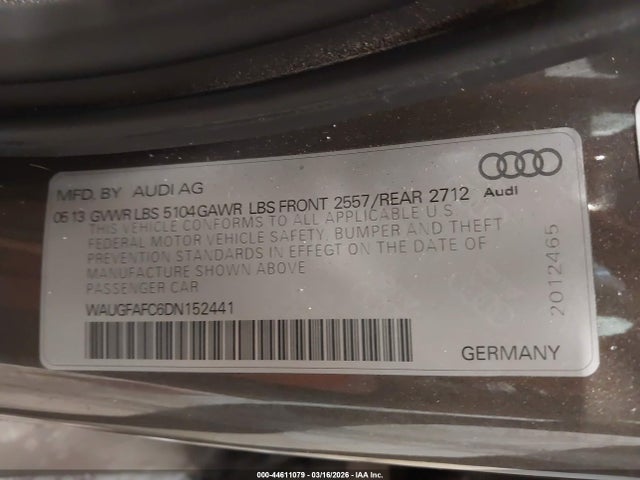 Продажа на аукционе авто 2013 Audi A6 2.0t Premium, vin: WAUGFAFC6DN152441, номер лота: 44611079