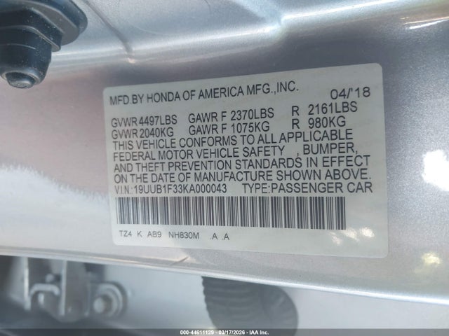 Aukcja sprzedaży 2019 Acura Tlx Standard, vin: 19UUB1F33KA000043, numer aukcji: 44611129