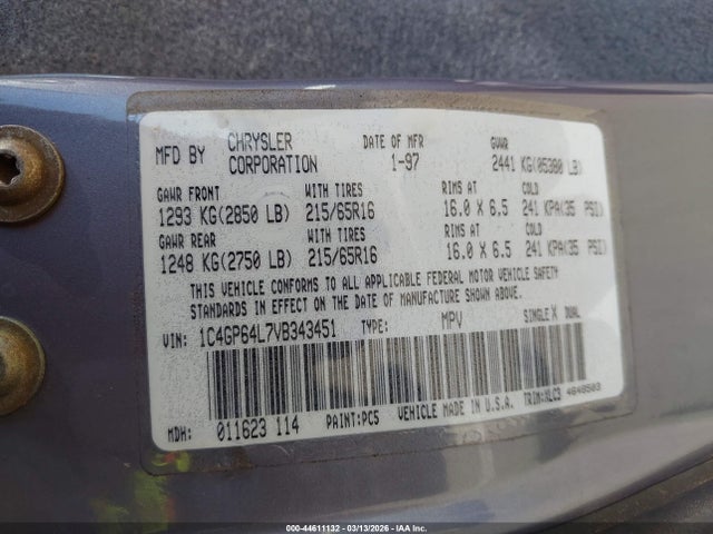 Auction sale of the 1997 Chrysler Town & Country Lxi, vin: 1C4GP64L7VB343451, lot number: 44611132