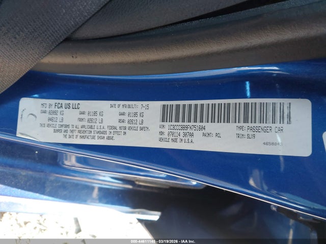 2015 Chrysler 200 S მანქანა იყიდება აუქციონზე, vin: 1C3CCCBB9FN751604, აუქციონის ნომერი: 44611145