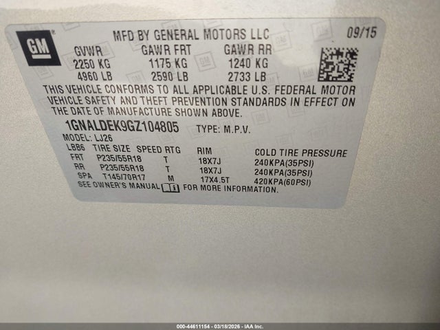 1GNALDEK9GZ104805 Chevrolet Equinox Ltz