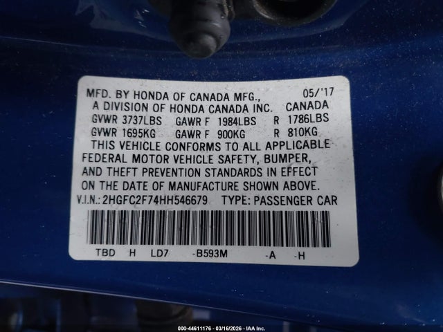Honda CIVIC EX 2017 2HGFC2F74HH546679 Image 9