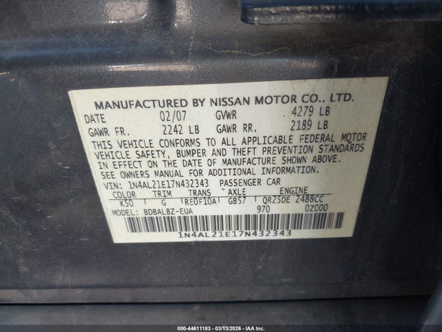 2007 NISSAN ALTIMA 1N4AL21E17N432343 Photo 8