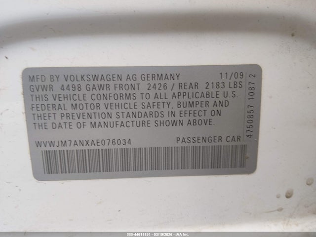 Продажа на аукционе авто 2010 Volkswagen Passat Komfort, vin: WVWJM7ANXAE076034, номер лота: 44611191