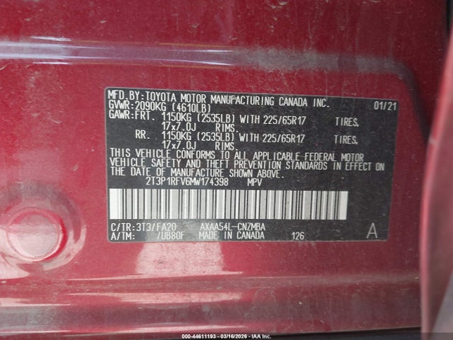 Aukcja sprzedaży 2021 Toyota Rav4 Xle, vin: 2T3P1RFV6MW174398, numer aukcji: 44611193