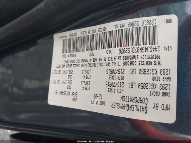 44611195 :رقم المزاد ، 1A4GJ45R87B152076 vin ، 2007 Chrysler Town & Country مزاد بيع