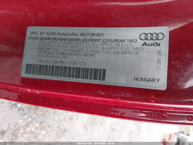 2002 AUDI TT TRUWT28N921036172 Photo 8