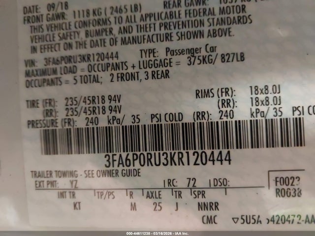 2019 FORD FUSION HYBRID 3FA6P0RU3KR120444 Photo 8