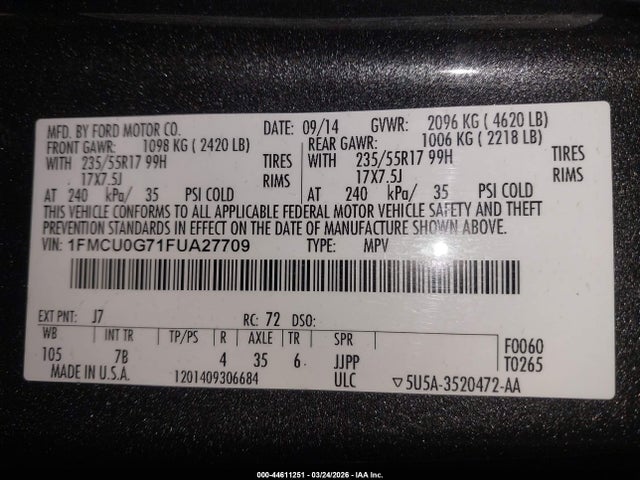1FMCU0G71FUA27709 Ford ESCAPE SE