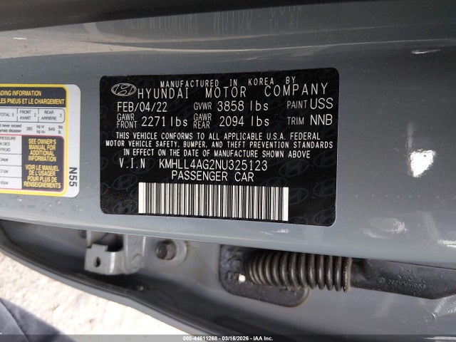 KMHLL4AG2NU325123 Hyundai ELANTRA SE