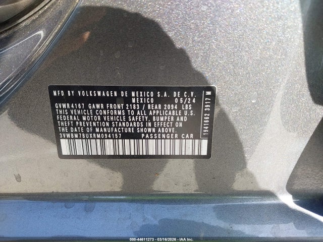 2024 Volkswagen Jetta 1.5t Sport მანქანა იყიდება აუქციონზე, vin: 3VWBM7BUXRM094157, აუქციონის ნომერი: 44611273