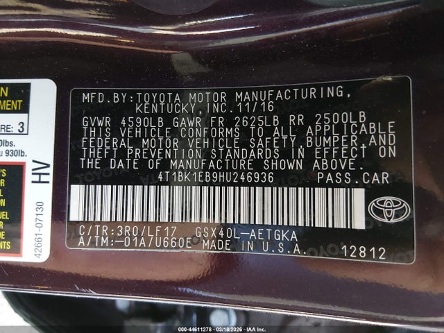 2017 TOYOTA AVALON 4T1BK1EB9HU246936 Photo 8