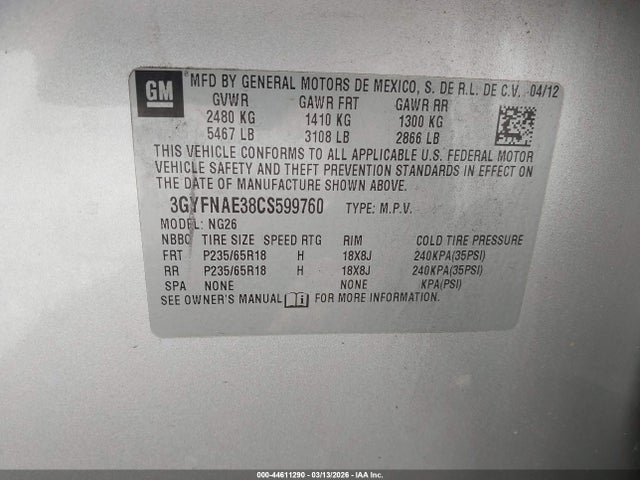 2012 CADILLAC SRX 3GYFNAE38CS599760 Photo 8