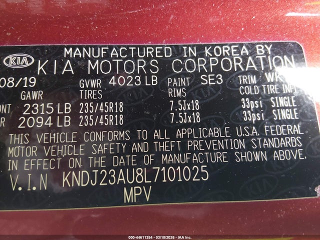 2020 Kia Soul X-line მანქანა იყიდება აუქციონზე, vin: KNDJ23AU8L7101025, აუქციონის ნომერი: 44611354