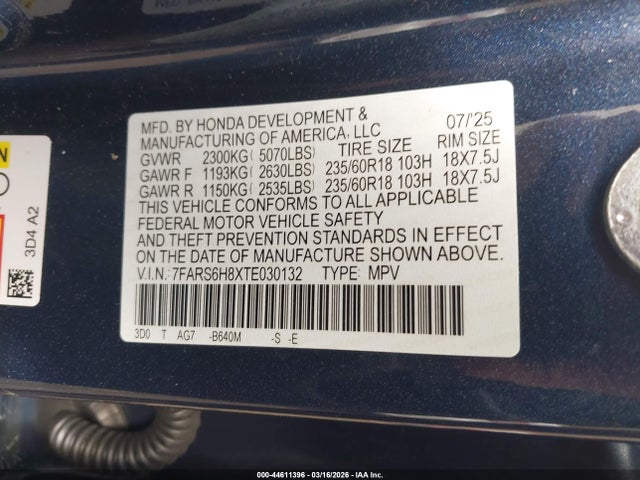 Продаж на аукціоні авто 2026 Honda Cr-v Hybrid Awd Sport-l, vin: 7FARS6H8XTE030132, номер лоту: 44611396