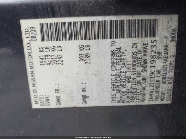44611402 :رقم المزاد ، 1N4AL21E19C198235 vin ، 2009 Nissan Altima 2.5 S مزاد بيع