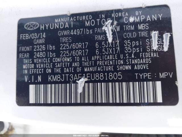 2014 HYUNDAI TUCSON KM8JT3AF1EU881805 Photo 8