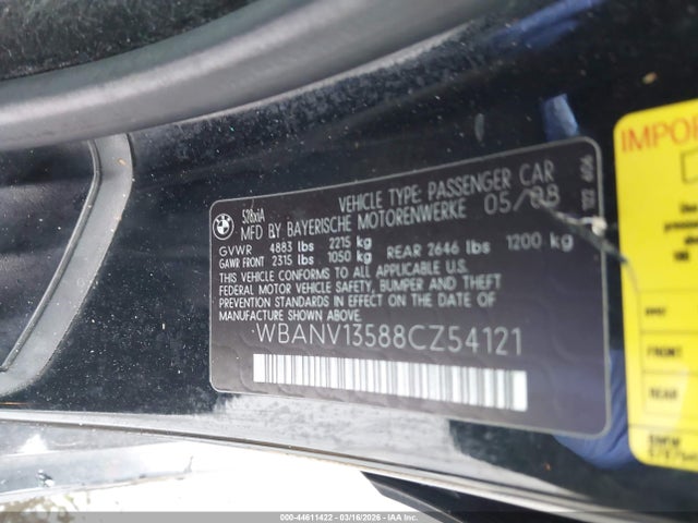 44611422 :رقم المزاد ، WBANV13588CZ54121 vin ، 2008 Bmw 528xi مزاد بيع