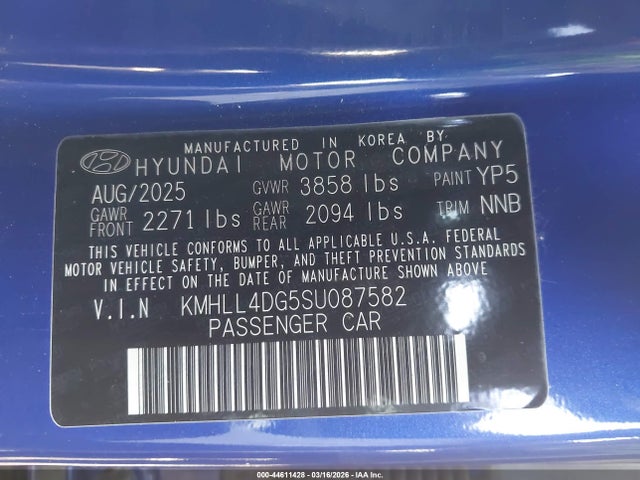 Продаж на аукціоні авто 2025 Hyundai Elantra Se, vin: KMHLL4DG5SU087582, номер лоту: 44611428
