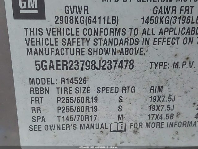 2008 Buick Enclave Cxl მანქანა იყიდება აუქციონზე, vin: 5GAER23798J237478, აუქციონის ნომერი: 44611437