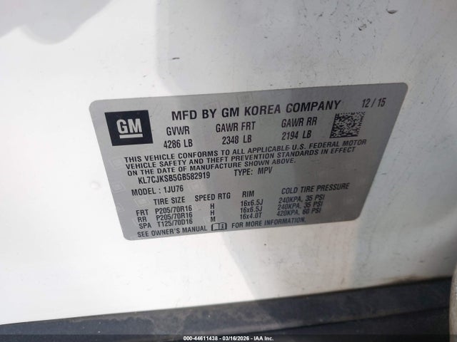 KL7CJKSB5GB582919 Chevrolet Trax 1ls
