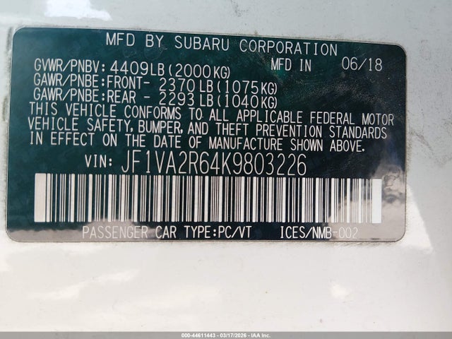JF1VA2R64K9803226 Subaru Wrx Sti
