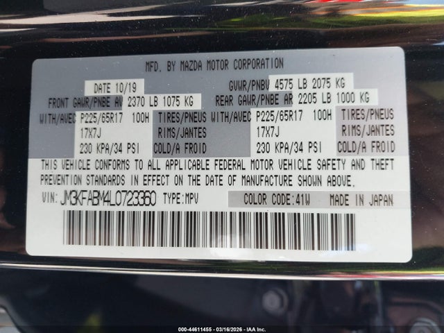 Продаж на аукціоні авто 2020 Mazda Cx-5 Sport, vin: JM3KFABM4L0723360, номер лоту: 44611455