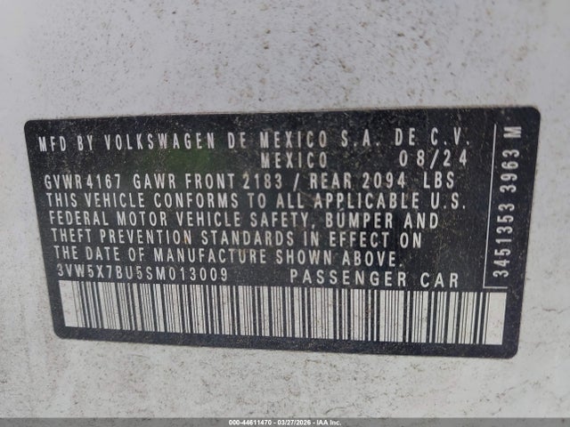 Aukcja sprzedaży 2025 Volkswagen Jetta 1.5t S, vin: 3VW5X7BU5SM013009, numer aukcji: 44611470