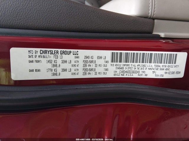 44611469 :رقم المزاد ، 1C4RDHAG5DC663249 vin ، 2013 Dodge Durango Sxt مزاد بيع