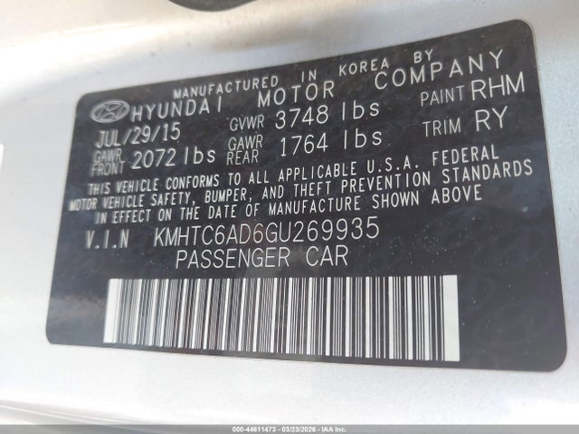 KMHTC6AD6GU269935 Hyundai Veloster