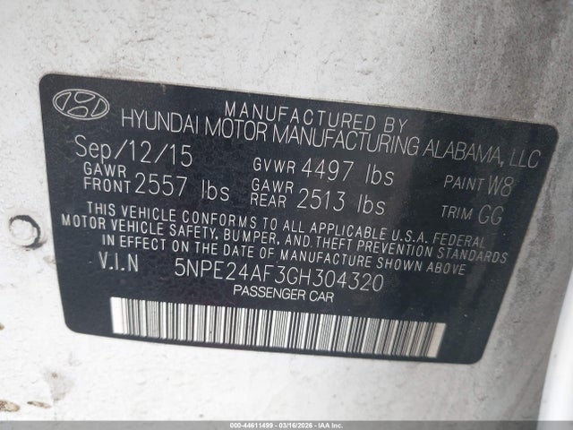 5NPE24AF3GH304320 Hyundai SONATA SE