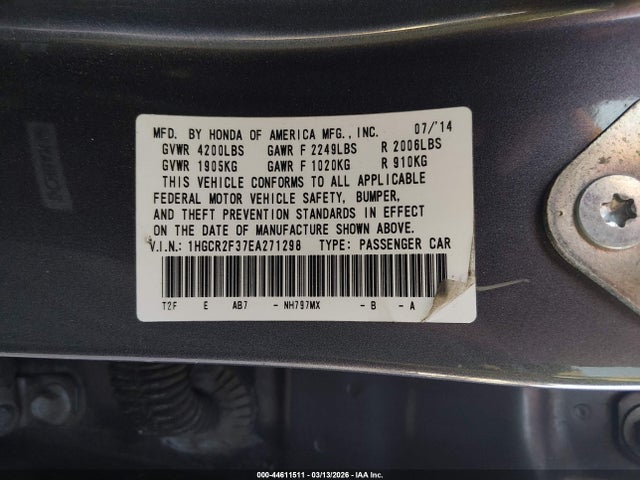 Продаж на аукціоні авто 2014 Honda Accord Lx, vin: 1HGCR2F37EA271298, номер лоту: 44611511