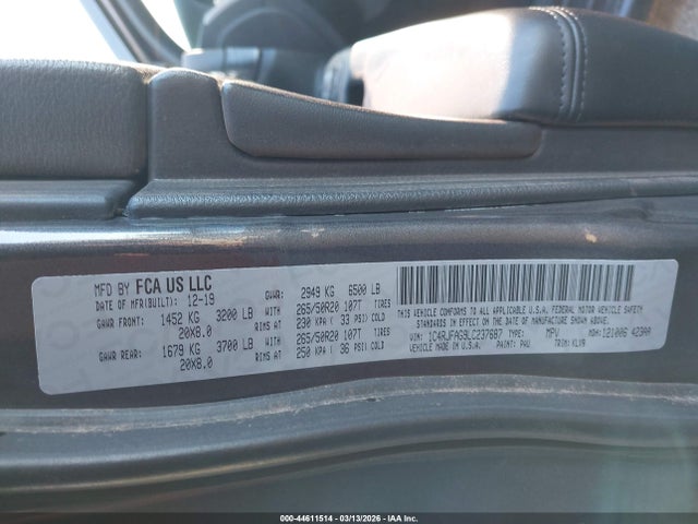 44611514 :رقم المزاد ، 1C4RJFAG9LC237687 vin ، 2020 Jeep Grand Cherokee Altitude 4x4 مزاد بيع