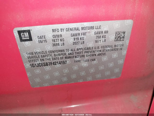 1G1JC6SB7F4214197 Chevrolet Sonic Lt Auto