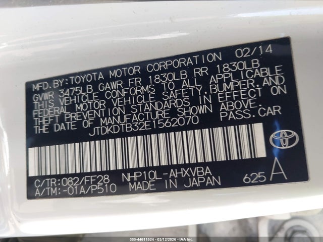 JTDKDTB32E1562070 Toyota Prius C Two