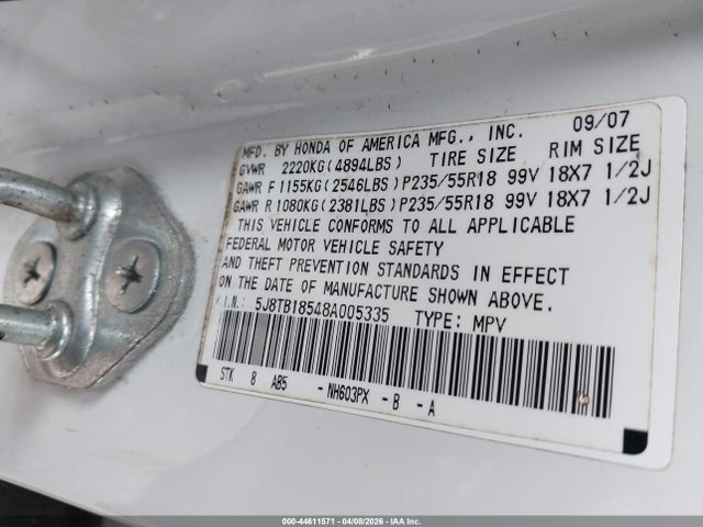 Aukcja sprzedaży 2008 Acura Rdx, vin: 5J8TB18548A005335, numer aukcji: 44611571