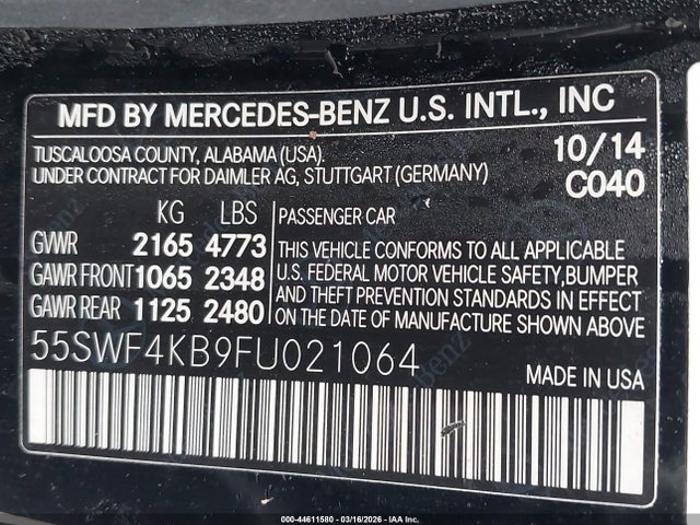 2015 Mercedes-benz C 300 4matic მანქანა იყიდება აუქციონზე, vin: 55SWF4KB9FU021064, აუქციონის ნომერი: 44611580