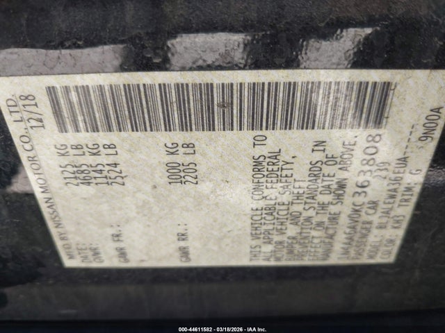 1N4AA6AV0KC363808 Nissan Maxima 3.5 Sl