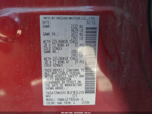 Nissan Rogue S/sl/sv 2015 5N1AT2MV5FC829520 Image 9