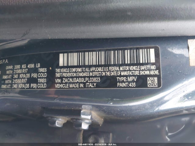 44611634 :رقم المزاد ، ZACNJBAB9LPL03823 vin ، 2020 Jeep Renegade Sport 4x4 مزاد بيع