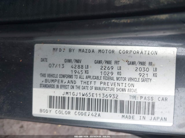 Aukcja sprzedaży 2014 Mazda Mazda6 I Grand Touring, vin: JM1GJ1W65E1136932, numer aukcji: 44611636